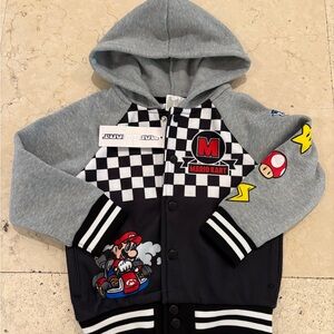 NWT Nintendo Mario Kart Boys Hooded Fleece Varsity Jacket Hoodie